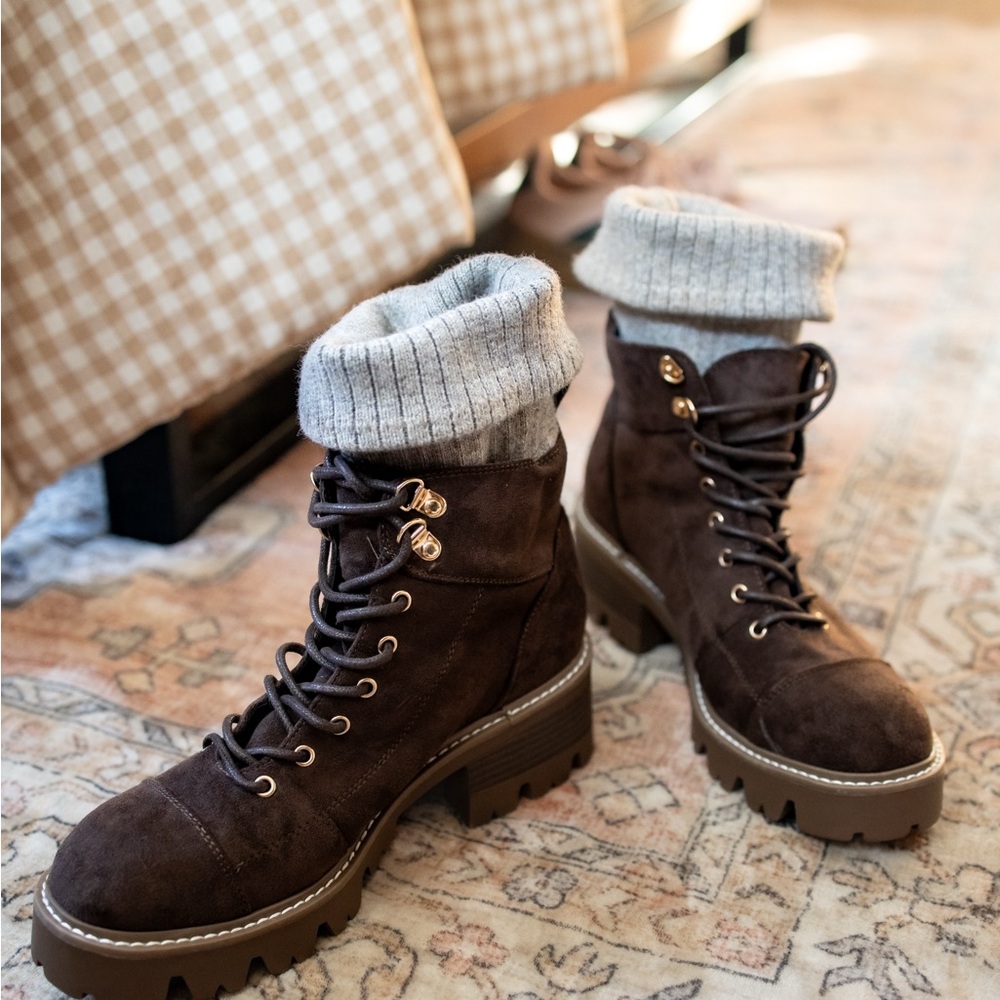 JustFab Dark Brown Combat Boots